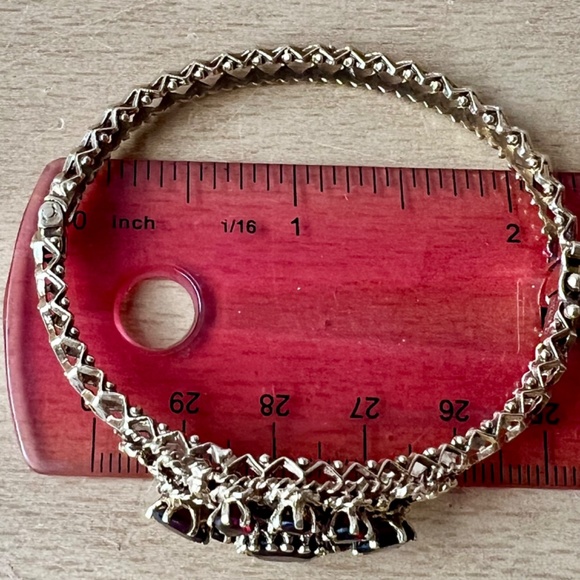 VINTAGE 14K YELLOW GOLD GARNET FILIGREE DESIGN BANGLE BRACELET CUSTOM UNIQUE - Picture 8 of 16